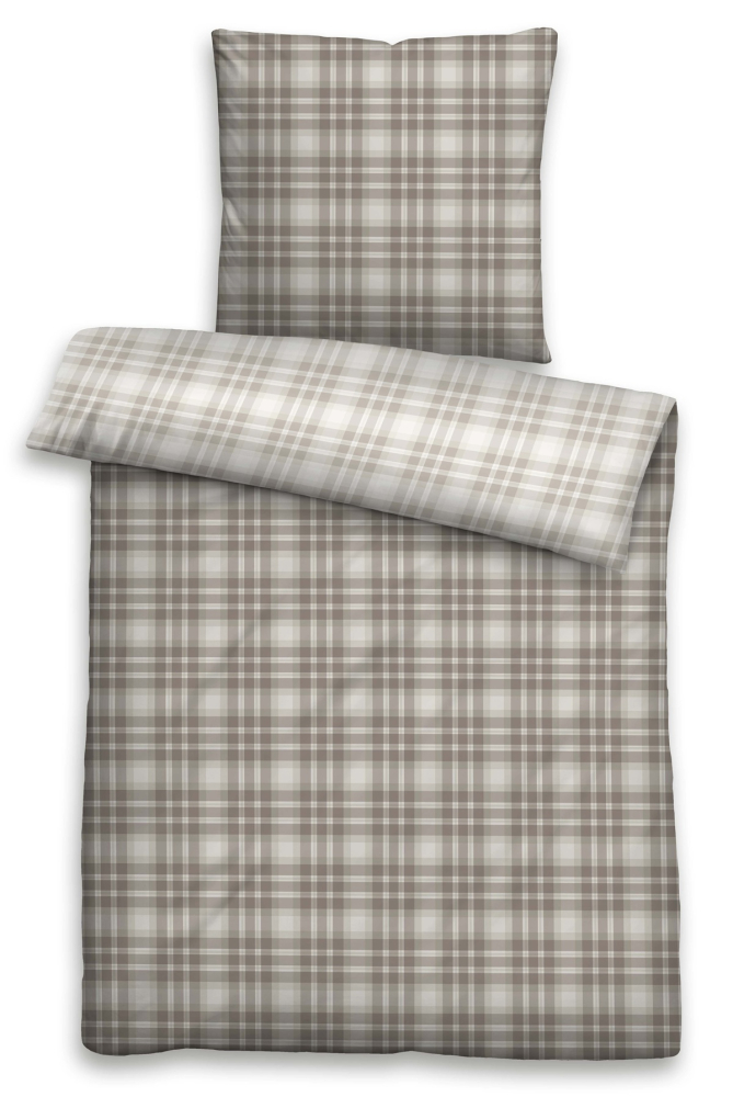 Biberna Feinbiber Bettwäsche 'Karo Tartan' 135 x 200 cm Kitt